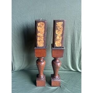 PAIR 4-PC Vintage Retro Wooden Candle Stick Holders &‎ New Candles